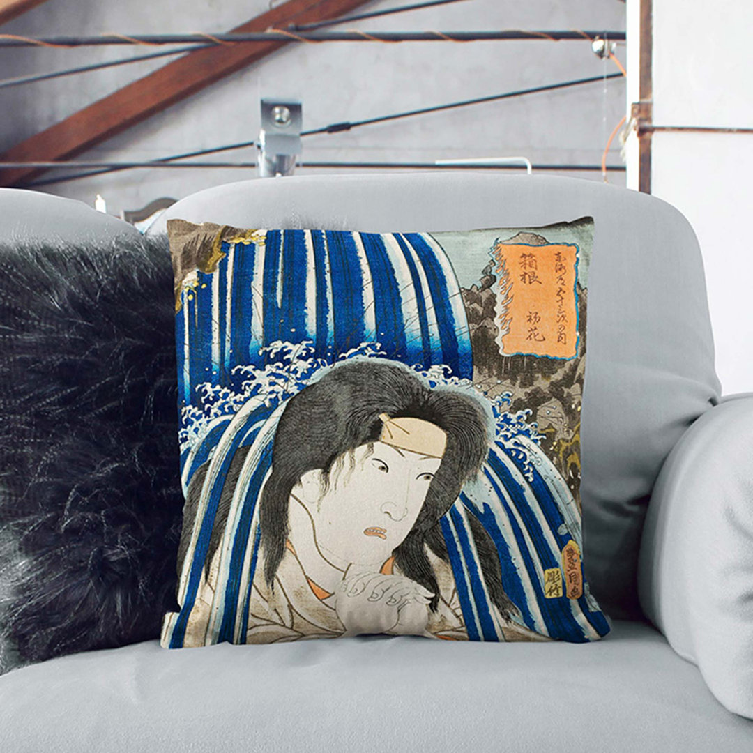 Beneath a Waterfall by Utagawa Kunisada Cushion with Filling