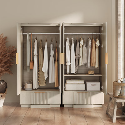 Designer Modern Minimalist Style Fluted Panel Armoire（set Of 2）