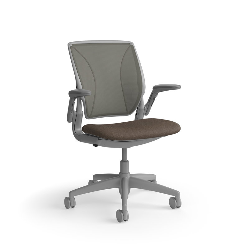 World LM, Ergonomic Task Chair with Poppy Seed Backrest, and  Autumn Upholstered Seat, Gray, Brown Fabric, Gray Mesh