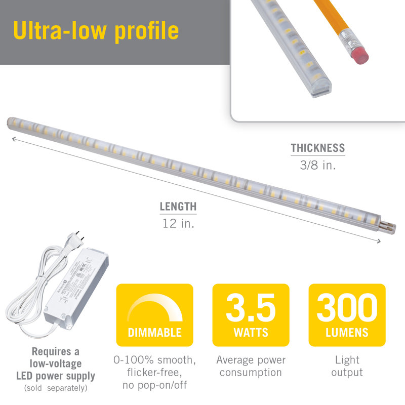 Diffuseur de lumière à DEL 12 ", 12V, 3000K RigidStrip, 3000 K