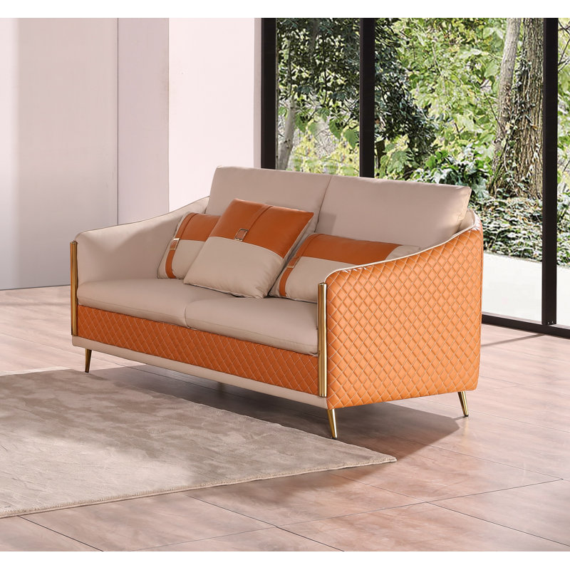 Icaro Loveseat, Off White/Orange Genuine Leather