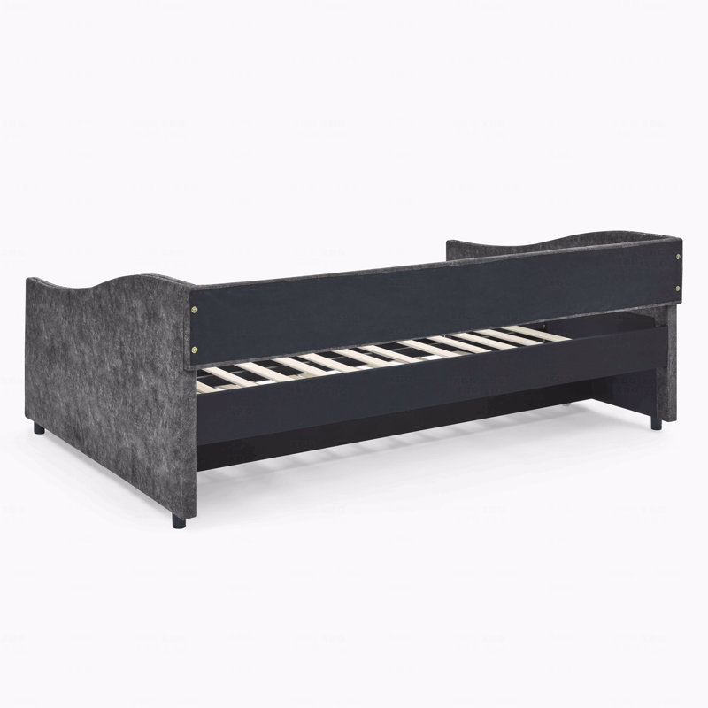 Upholstered Daybed, Daybed With Trundle Tufted Sofa Bed, With Button On Back And Copper Nail On Waved Shape Arms, Full/Double