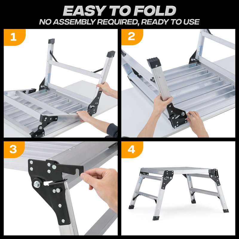 34" Aluminum Folding Work Platform Step Ladder Non-Slip Work Bench Drywall Ladder Step Stool
