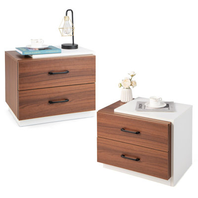 Latitude Run® Modern 2 pcs Nightstand, Rustic Walnut Wood Grain Bedside Table, Vertical End Table