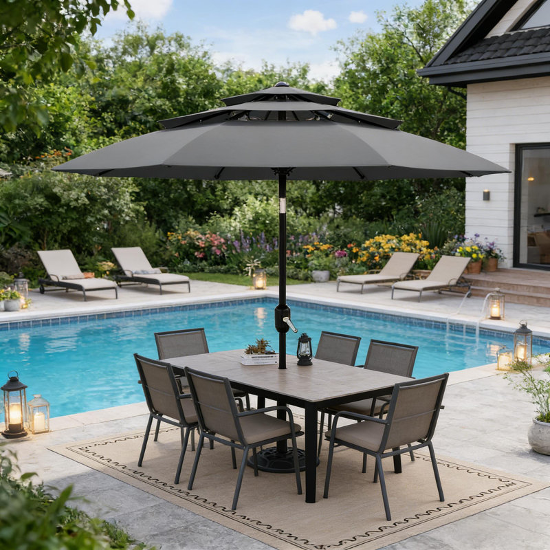 Parasol de patio 10 pi sans base pour piscine, terrasse, jardin, jardin, Gris