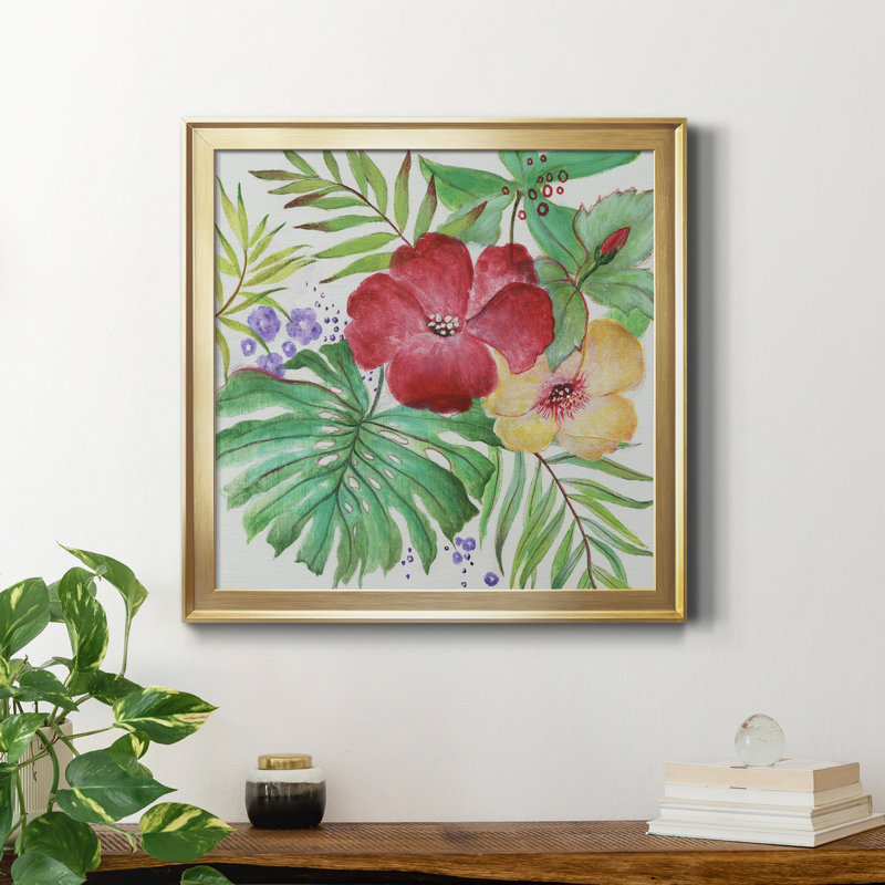 Tropical Blooms Gold Framed Canvas Print, 24" x 24"