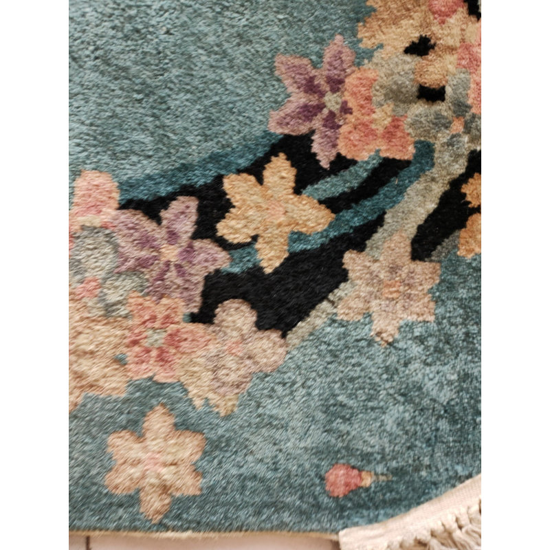 Small Light Blue Solid Open Field Color Oval Shape Antique Deco Chinese Rug