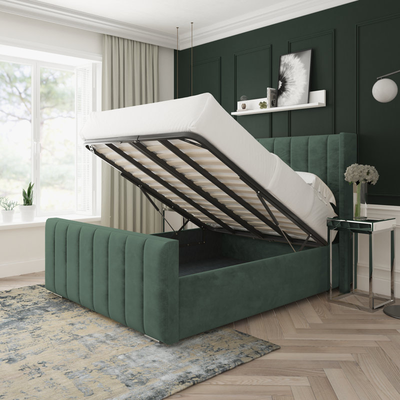 Willow Conistan Upholstered Ottoman Bed Frame, Kingsize (5'), Green