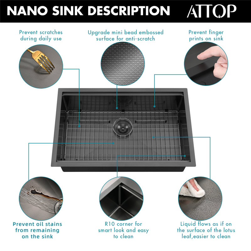 Attop 30 Inch Handmade Nano Black Scratch-resistant Stainless Steel Workstation Single Bowl Undermount Kitchen Sink With Sliding Accessories