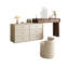 Ensemble de commode à tiroirs 86,61 "moderne blanc cassé minimaliste + coiffeuse couleur noyer, design extensible, comprend tabouret et miroir de maquillage à DEL