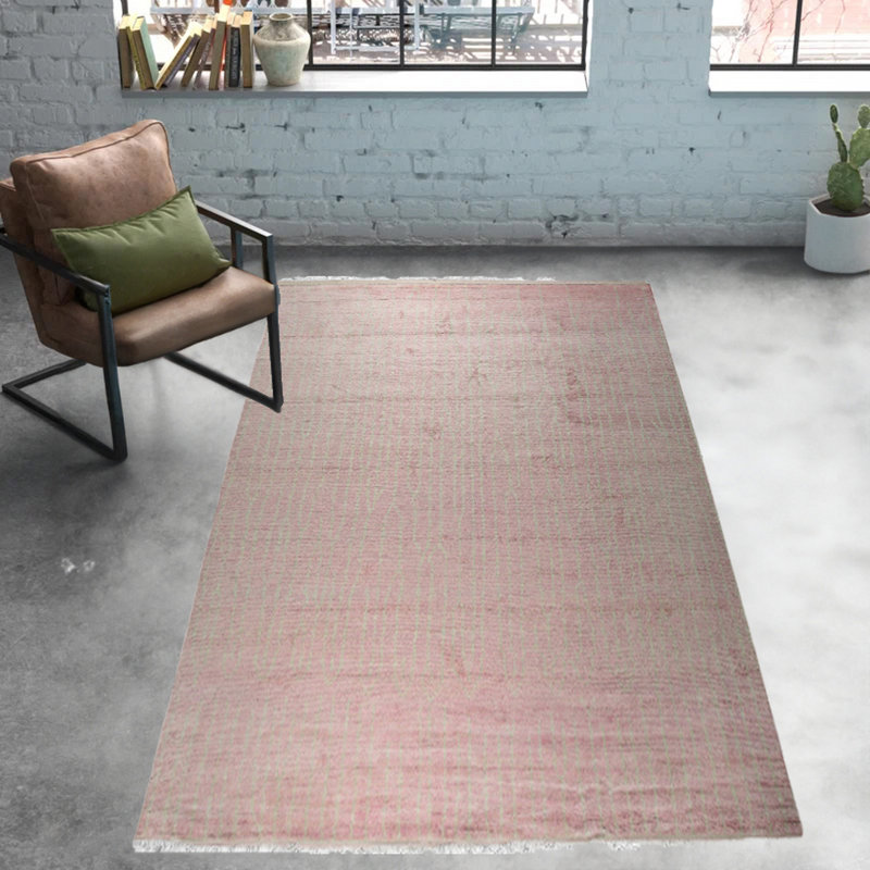Rhea Moroccan Pink Hand Knotted Wool Area Rug, Rectangle 6' x 9'