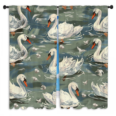 Swans Window Curtains  Animal Cottage Drapes - 2 Panels
