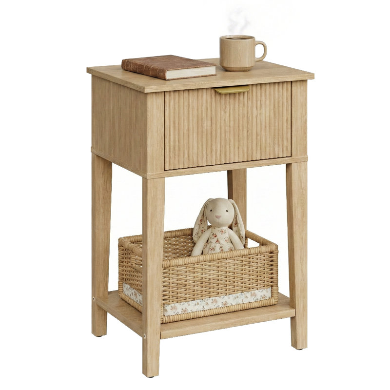 Table de bout moderne minimaliste avec tablette de rangement ouverte, Chêne naturel