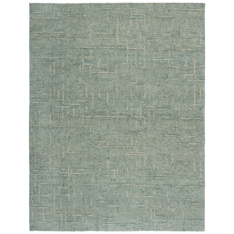Melaniece Ebony Hand Tufted Wool Cotton Abstract Rug in Green, Rectangle 8' x 10'