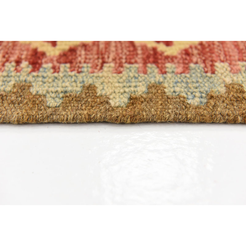 Tapis de zone en laine vert/beige/rouge 3 pi 3 po x 4 pi 10 po one-of-kind à la main noué la Doorfield