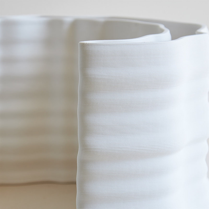 Crescent Printed Vase-Matte White-Sm, 5.75" H x 8.75" W x 8.25" D