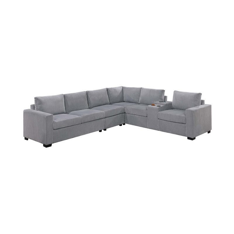 Ensemble de canapé moderne modulaire en velours côtelé 6 pièces, Velours côtelé gris pâle