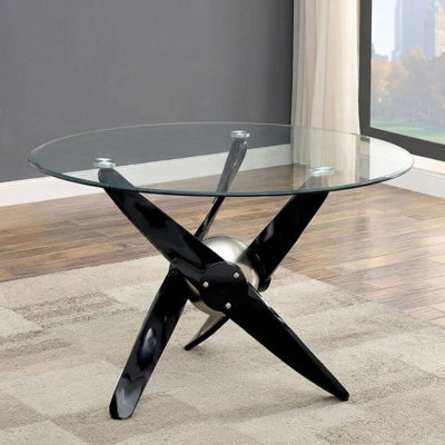 Donovan Black Glass Top Cross Leg Dining Table Seats 4