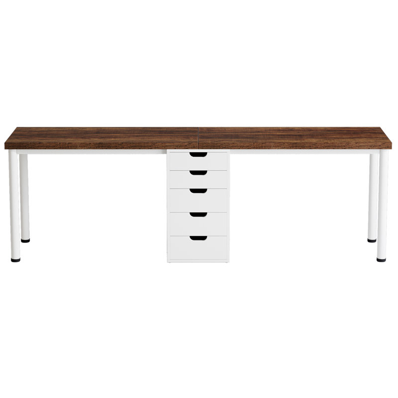 Nordic-Style Walnut Office Desk With White Metal Legs And Drawer Suitable For Home Office & Storage Needs