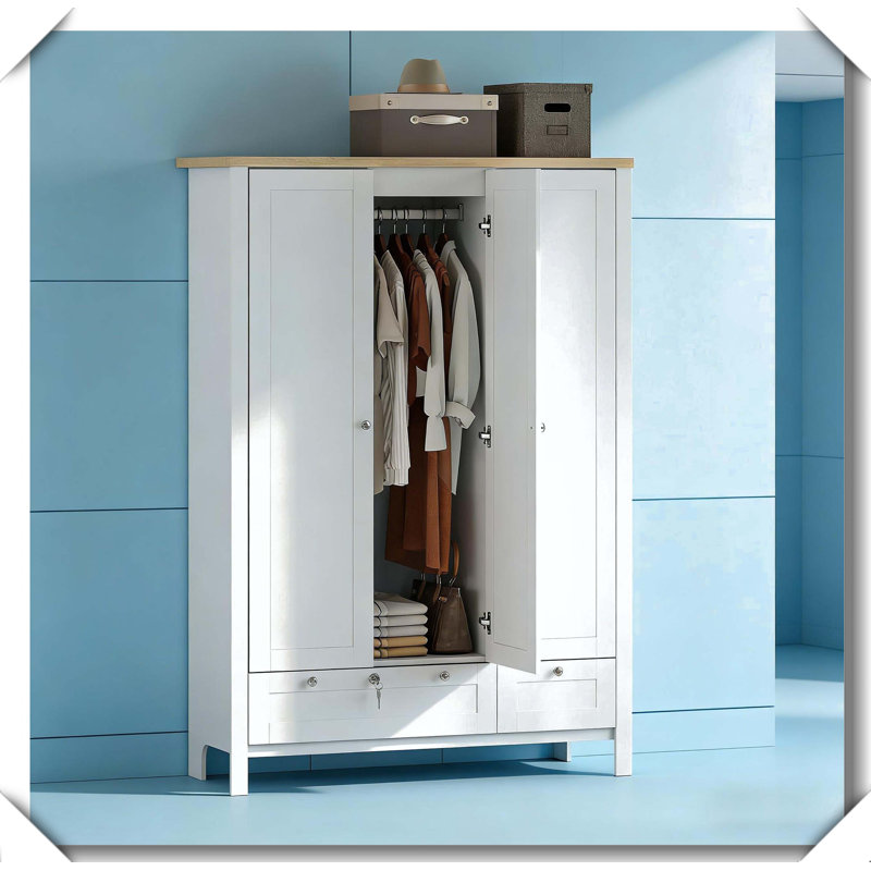 Armoire 3 portes avec rangement de style moderne et polyvalent, Blanc