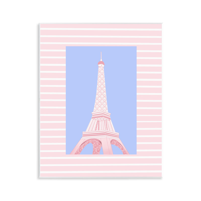 Plaque murale Tour Eiffel sur rayures roses, design par Pooja Dave