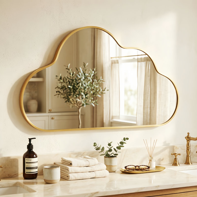 Miroir mural décoratif en forme de nuage, Doré, 19,7 po x 35,4 po