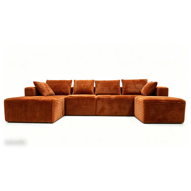 Canapé modulaire en forme de U 118 "sans os 118", canapé modulaire compressé en velours côtelé de style minimaliste moderne, canapé-lit pour le salon, la chambre à coucher, canapé confortable à conception compacte et peu encombrante