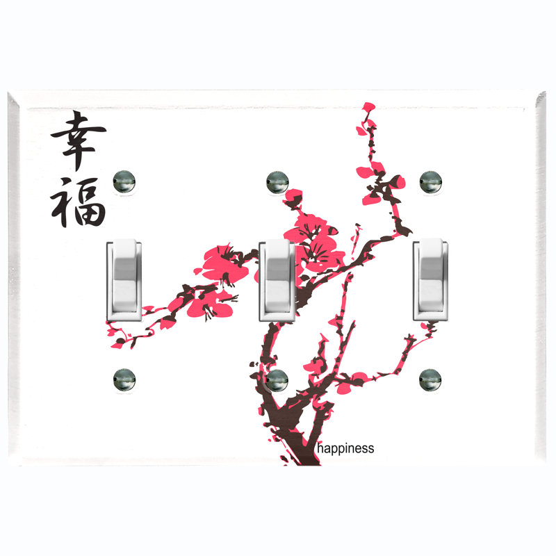 Sakura japonais, peinture murale, arbre, bonheur, 3 bandes, interrupteur à bascule, plaque murale