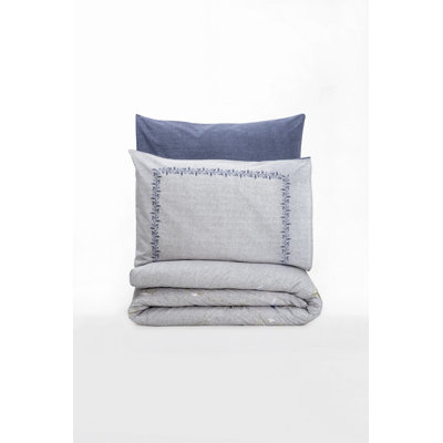 Premium Ranforce Single Quilt Cover Set, 63 x 87 (Duvet) & 63 x 94 (Flat Sheet) | 100% Cotton, Machine Washable, 145 Thread Count, Dark Blue & Light Grey, Envelope Pillowcase Closure, Elegant Design