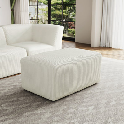 Berlare Upholstered Beige Corduroy Modular Singler Ottoman – Fully Compressed, No Assembly Required