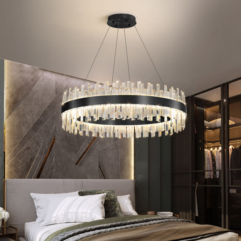 Glam Dimmable Led Crystal Chandelier, Matte Black