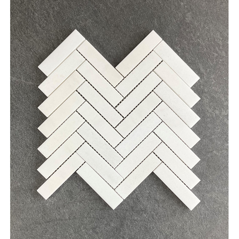 Thassos 1" x 4" Natural Stone Herringbone / Chevron Wall & Floor Tile