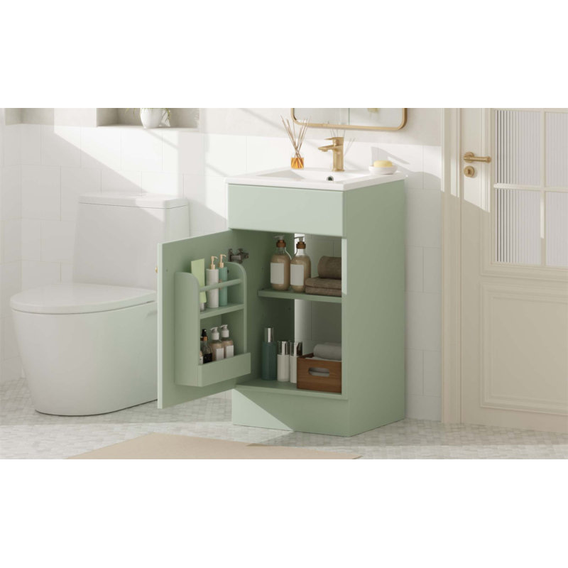 Meuble-lavabo de 18 po avec lavabo, tablette réglable et porte à fermeture en douceur pour espaces compacts