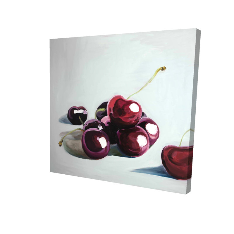 Glossy Dark Cherries Kitchen Canvas | White Gastronomy Decor
