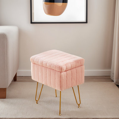 Vanity Stool With Hidden Storage – Faux Fur Adjustable Ottoman For Makeup, Entryway & Small Spaces by Mercer41