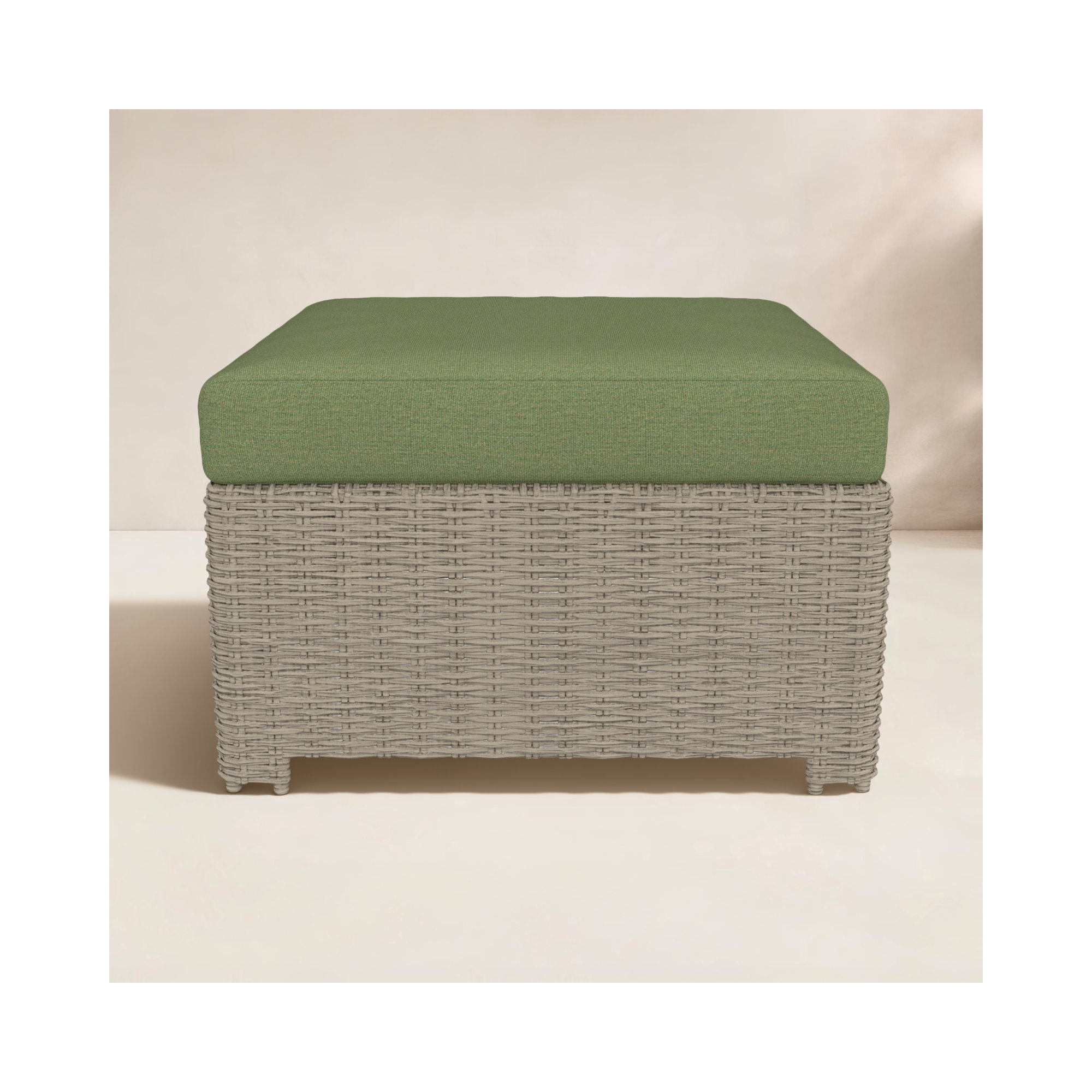 Outdoor Ottoman With Sunbrella Cushions, Canvas Fern