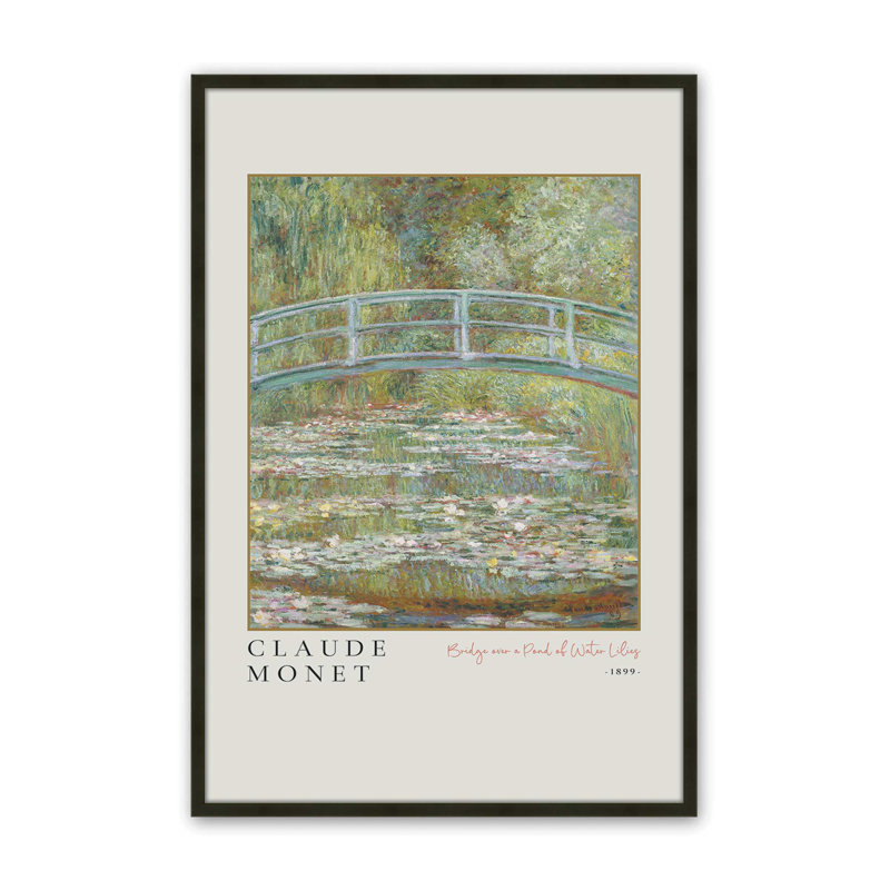 Pont sur un étang de nénuphars par Monet, impression v3 dans un cadre doré poli, 14 po x 11 po, H 11 po x l 9 po x P 1,25 po