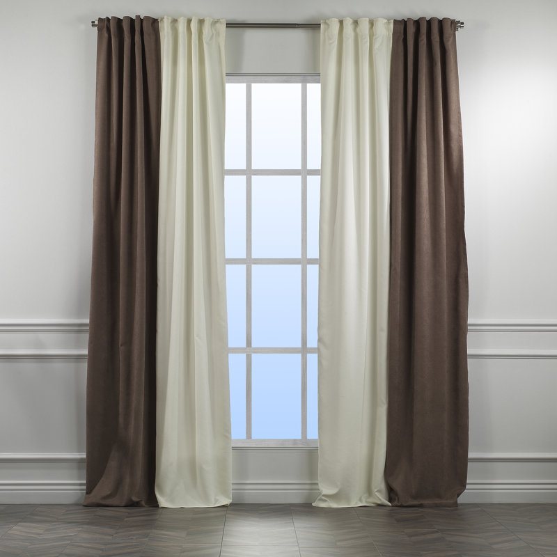 Decorative Window Curtain Each Panel 27'' Wide, 27" W x 63" L, Cream/Light Brown