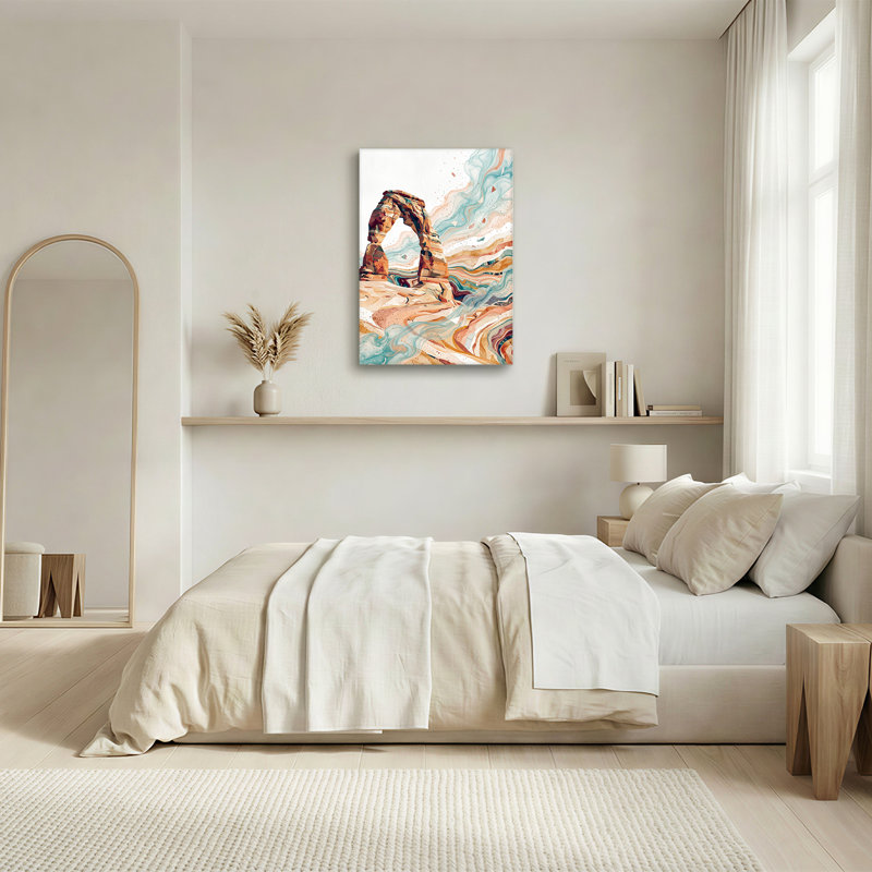 «Desert Rock Arch» avec toile tourbillonnante sur fond bleu et orange, H 30 po x l 20 po