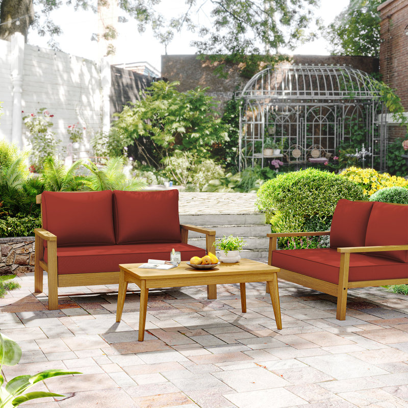 3-Piece Outdoor 5" Replacement Cushion Set Seat/Back Cushion，Only cushions, Terra Red
