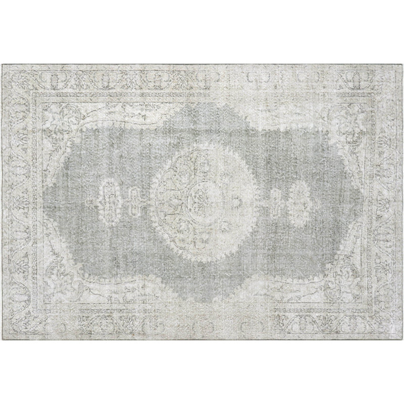 Tapis gris en laine noué à la main de conception unique 6 pi 10 po x 9 pi 11 po années 1960