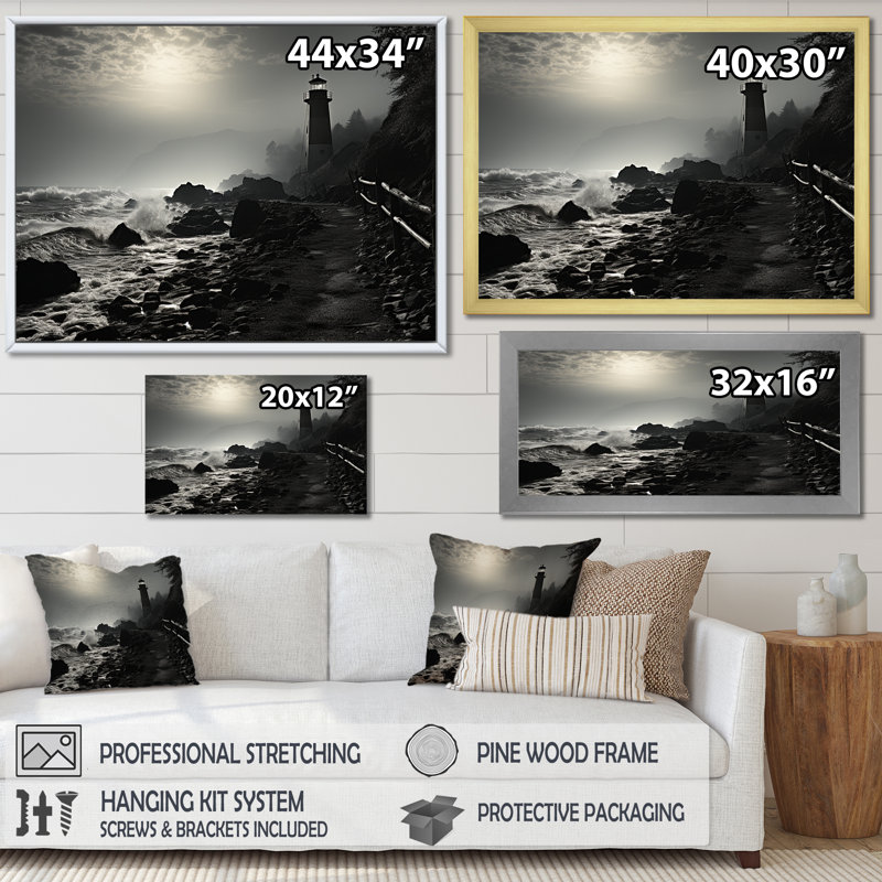 Phare de Moody Scenery III sur toile, H 12 po x l 20 po x P 1 po, Cadre flottant noir