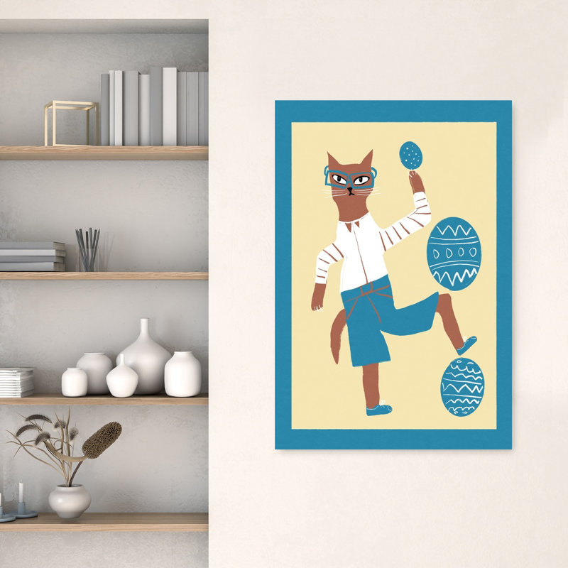 Impression d'art mural chat excentrique avec œufs de Pâques, 48" H x 32" W