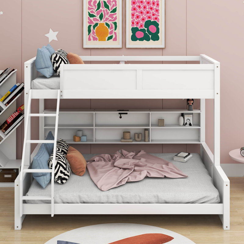 Bunk Bed With Cabinets And USB, Twin XL Over Queen, White