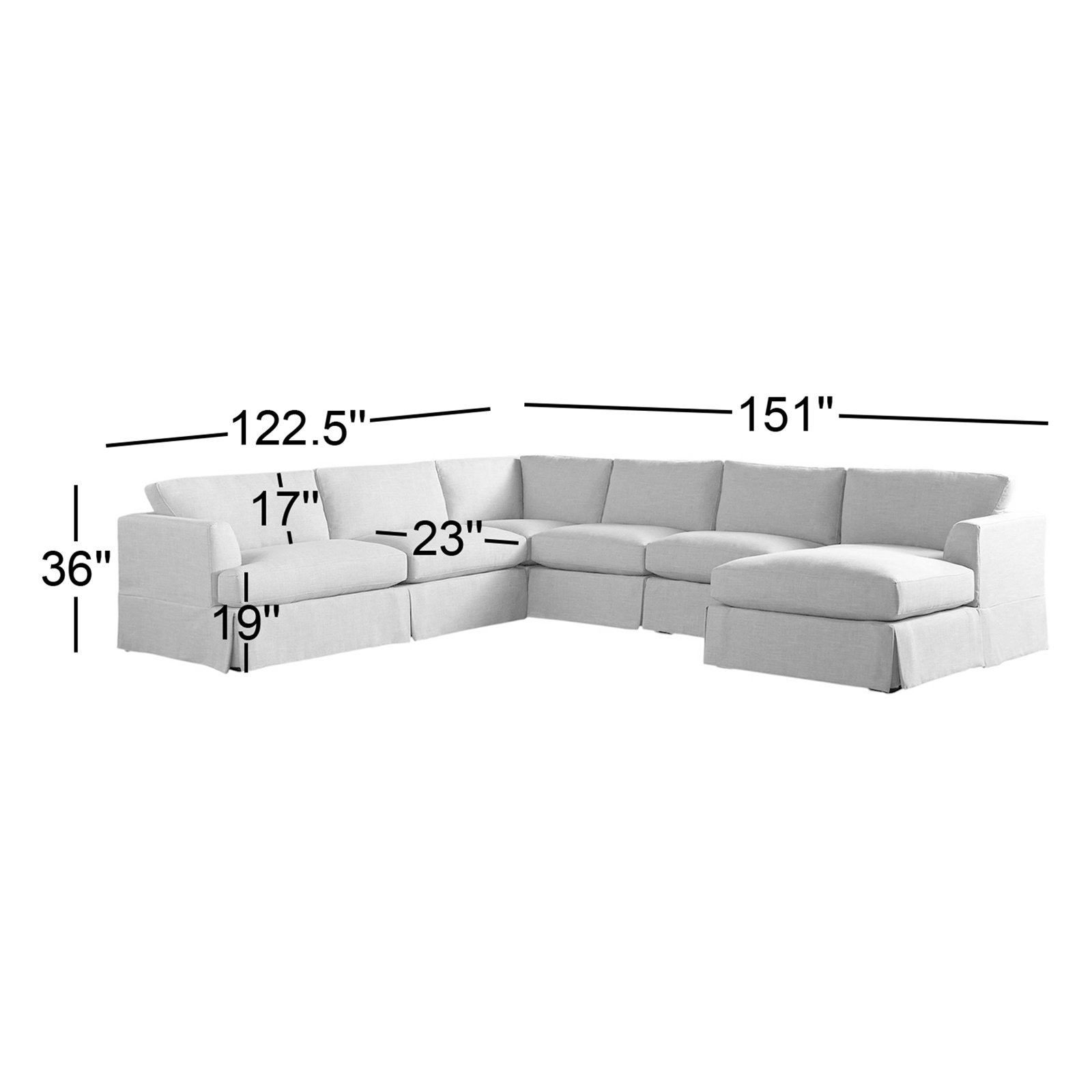 Lucia 151" W U-Shaped Sectional, Left Hand Facing, Bayou Off White Canvas