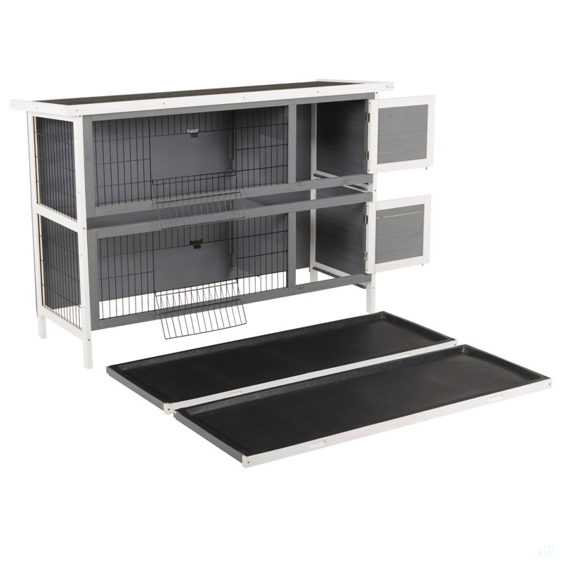 Maison pour petits animaux en bois avec cage verrouillable, bac à fuites et toit imperméable pour l'extérieur / intérieur gris foncé