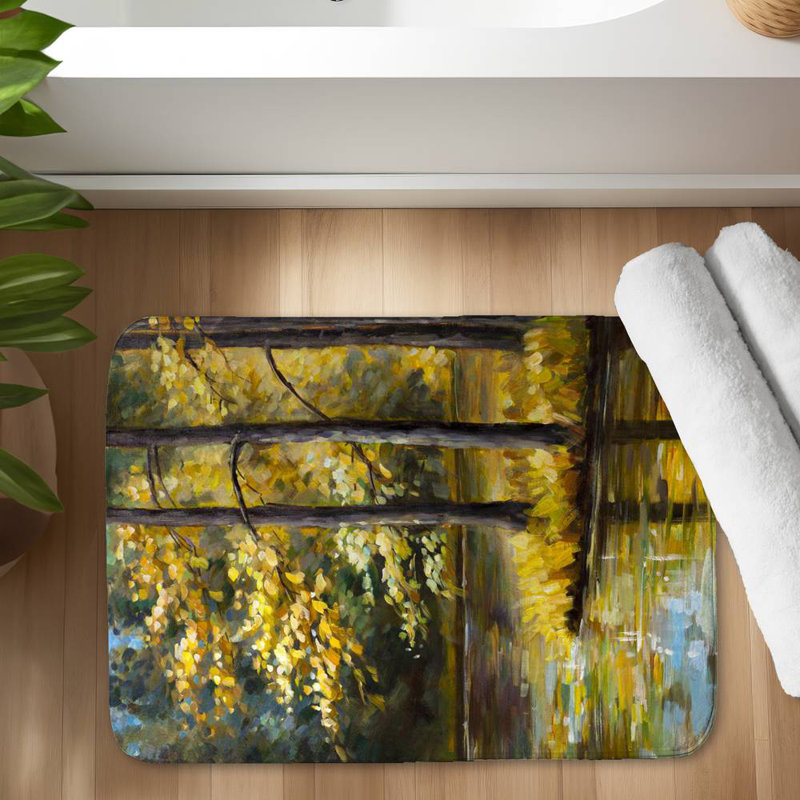 Fall landscape by the water Bath Mat with Non-Slip Backing - Quick Dry Memory Foam Bathroom Rug - Absorbent - Modern Plush Spa-Style - Machine Washable
