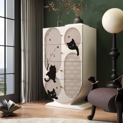Armoire à quatre tiroirs en bois massif à motifs de dessins animés