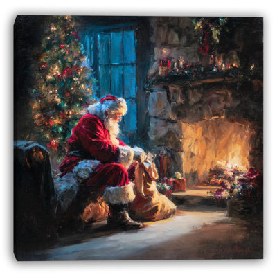 «Santa by the Fireside», art mural sur toile tendue