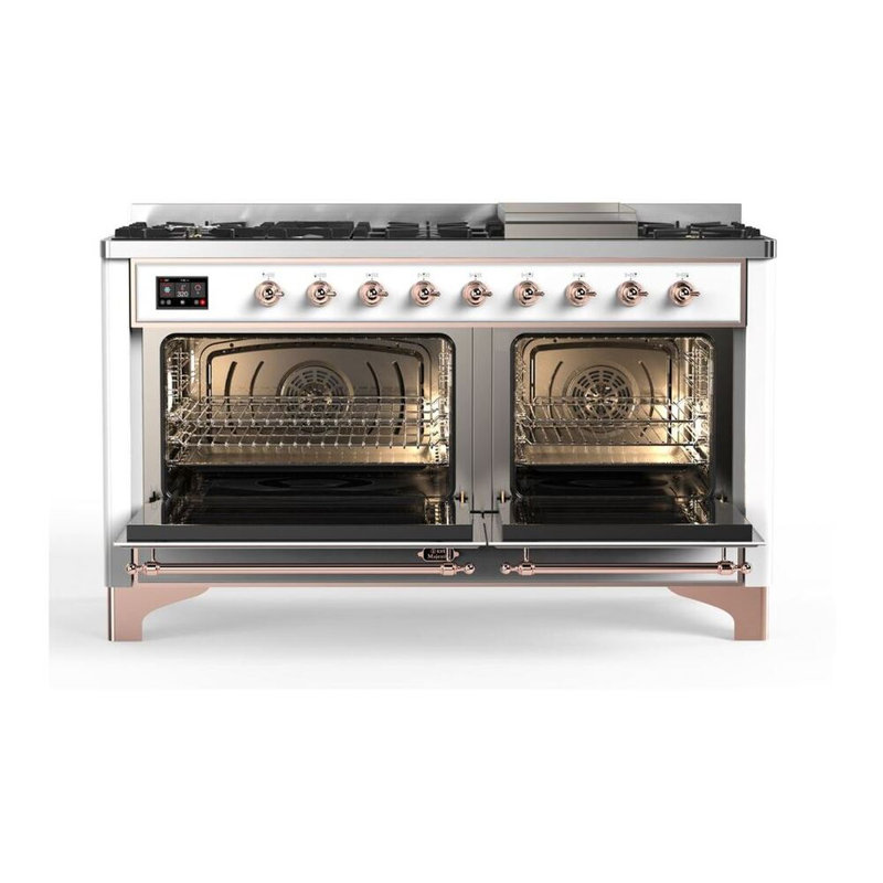 Cuisinière ILVE Majestic II Series 60 pouces à double combustible avec 9 brûleurs, plaque de cuisson (porte en verre, propane liquide)